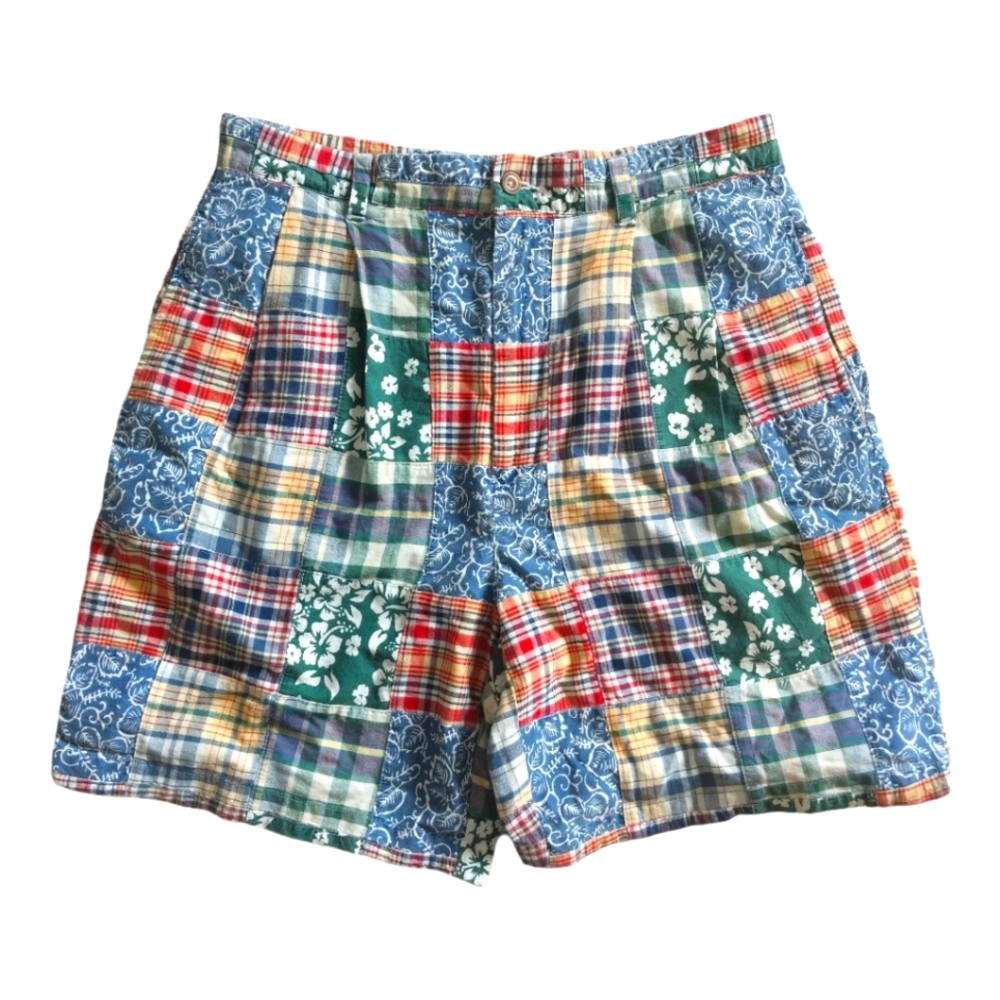 Vintage 90s Tommy Hilfiger Plaid Patchwork Bermuda Shorts